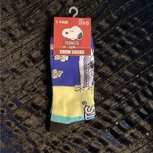 Peanuts Snoopy Crew Socks - Blue, Yellow, and Black 6-13